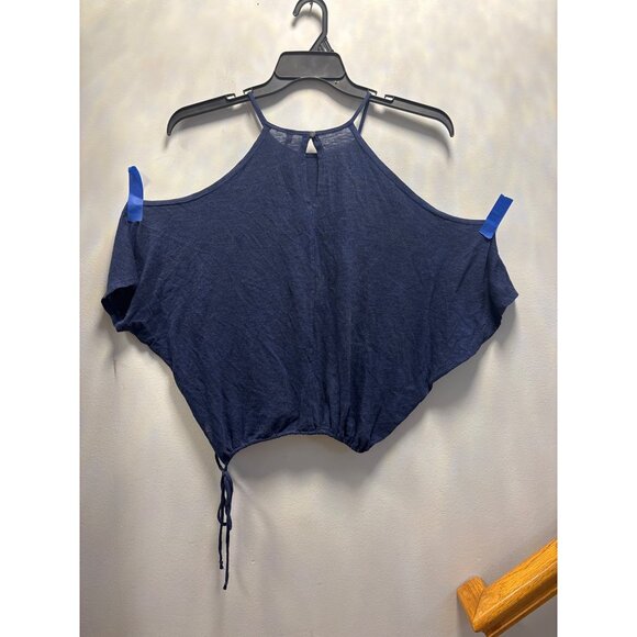 Lanston Navy Blue Halter Top XS Adjustable Drawstring Hem Lightweight Blend Made - Picture 8 of 10